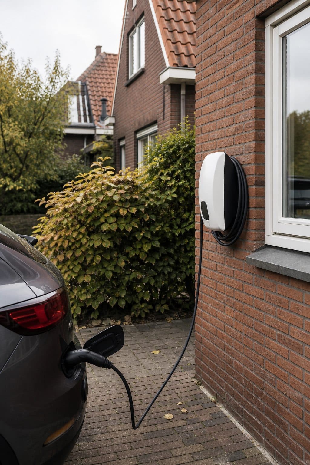 Thuislaadpaal aan een bakstenen gevel
